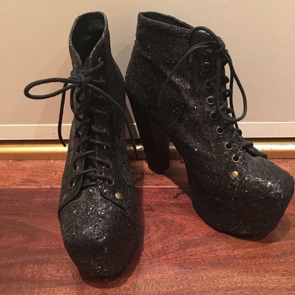 Jeffrey Campbell Lita Black Glitter Boots - Picture 3 of 8